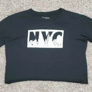 Women's Freeze "NYC" Long Sleeve Crop Top Shirt Size XL Black